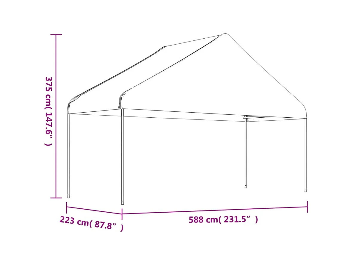 Gazebo con techo blanco 5,88x2,23x3,75 m polietileno