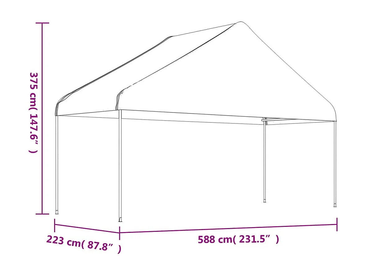 Gazebo con techo blanco 5,88x2,23x3,75 m polietileno