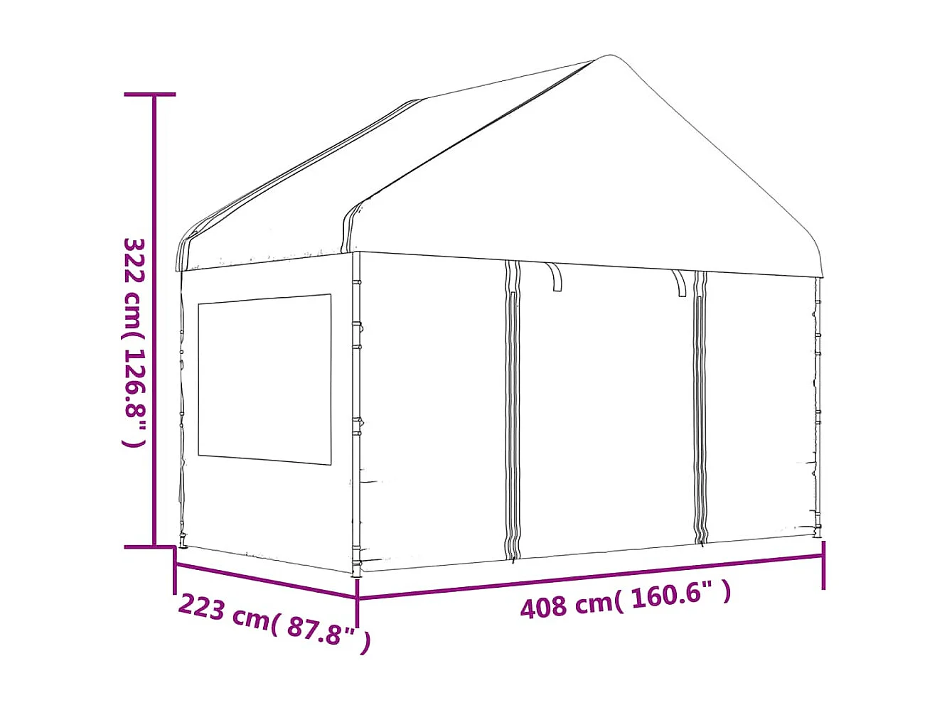 Gazebo con tetto bianco 11,15x4,08x3,22 m in polietilene