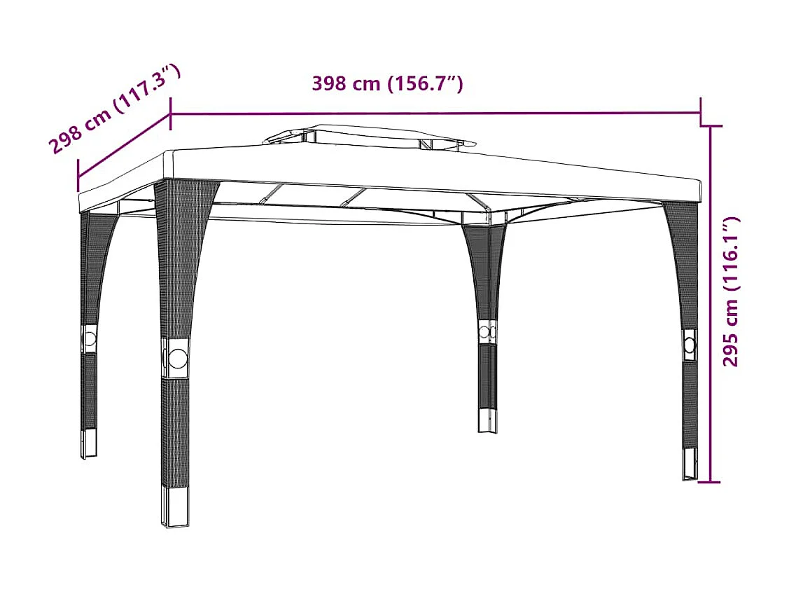 Gazebo doppio tetto antracite 3,98x2,98 m in acciaio