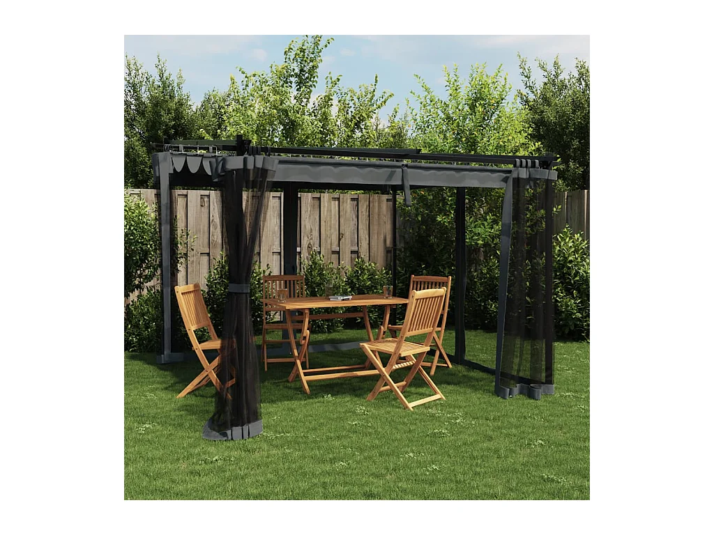 Pavillon mit anthrazitfarbenen Netzwänden 3x3 m Stahl