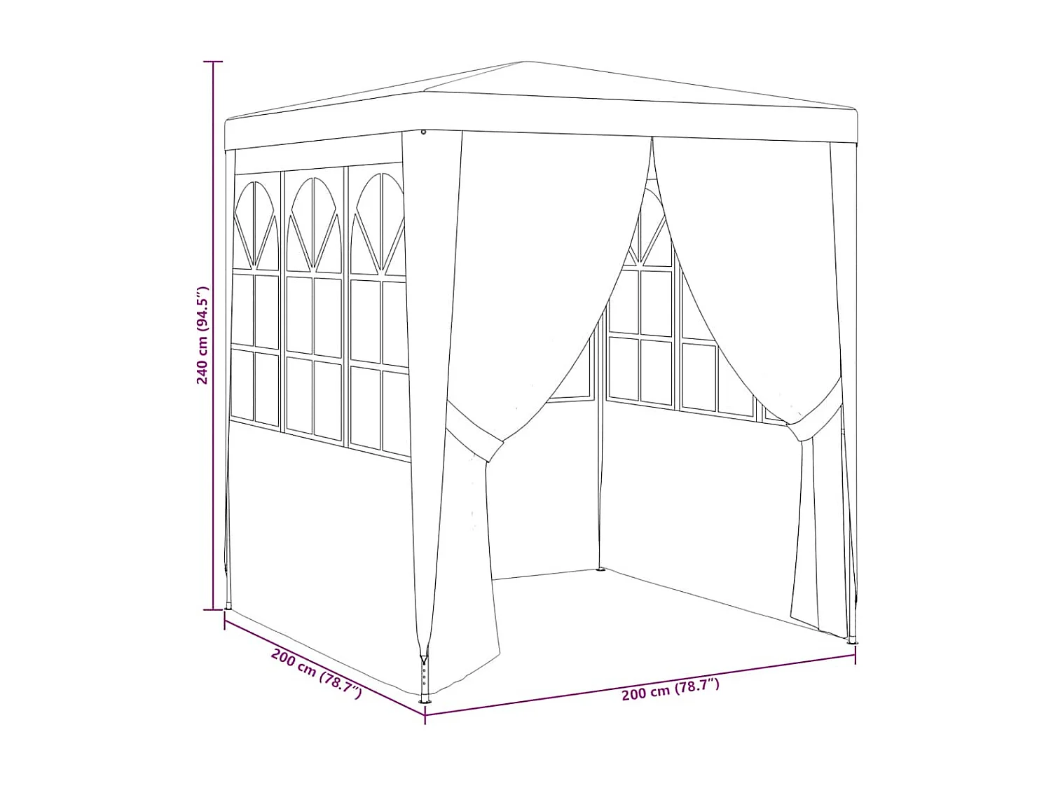 Carpa de recepción con paredes laterales 2x2 m Verde 90 g/m²