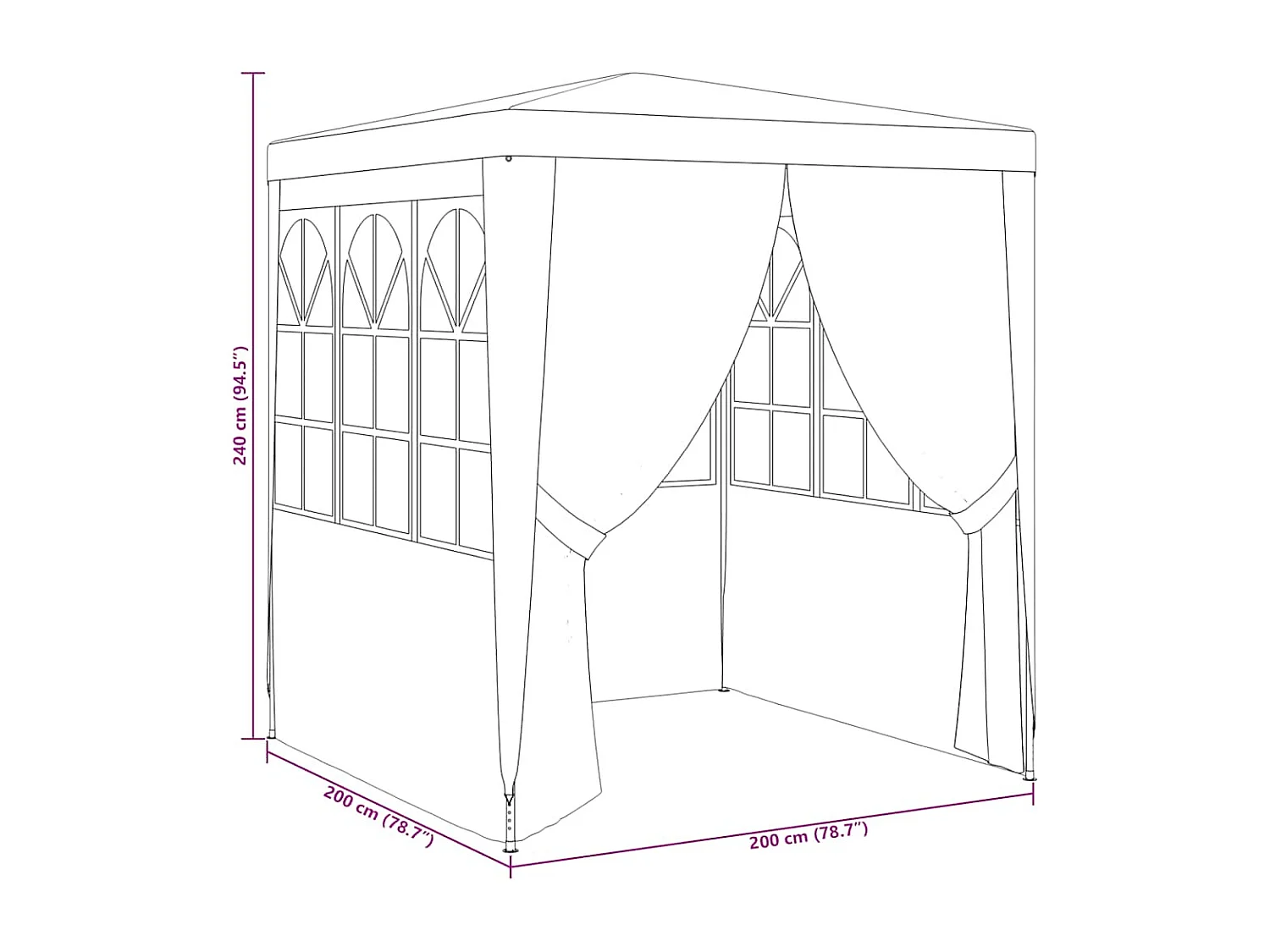 Carpa de recepción con paredes laterales 2x2 m Blanco 90 g/m²
