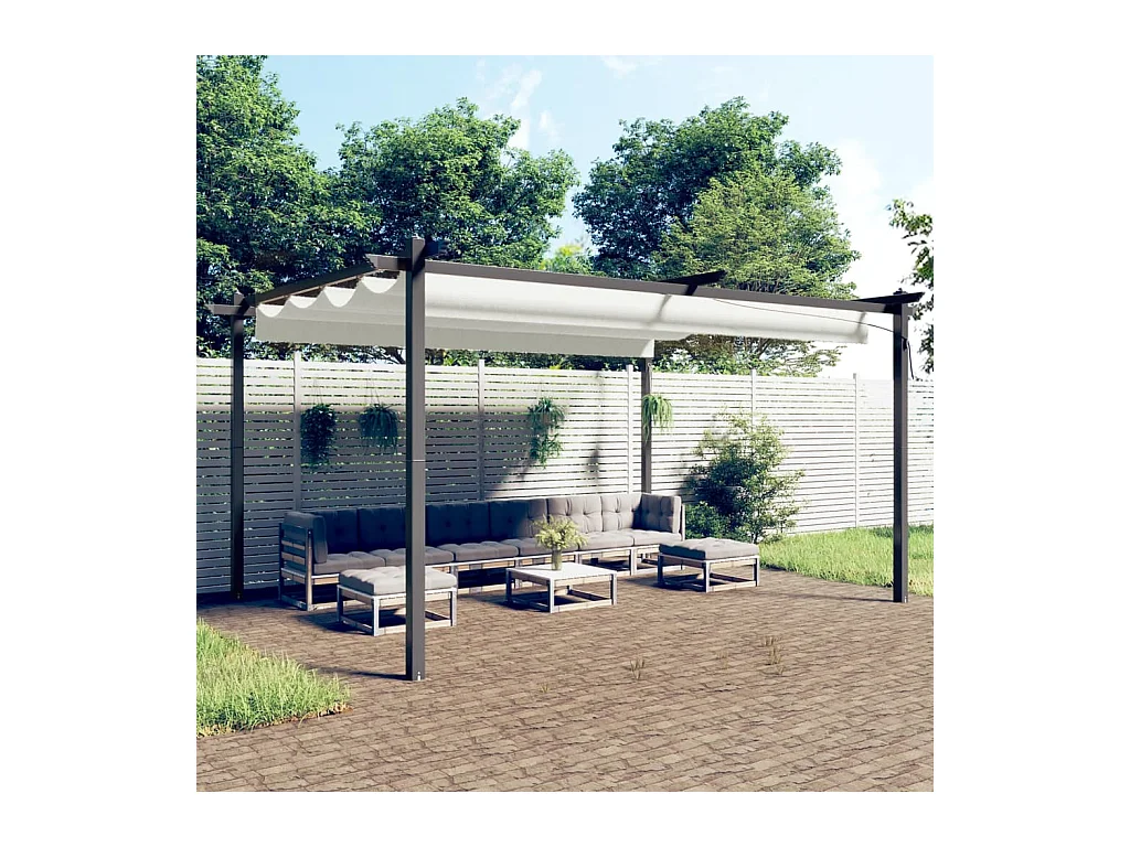 Cenador de jardín con techo retráctil 4x3 m Crema