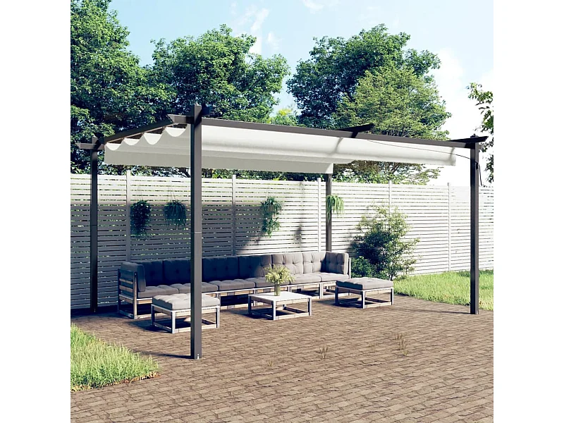 Gazebo da giardino con tetto retrattile 4x3 m Crema