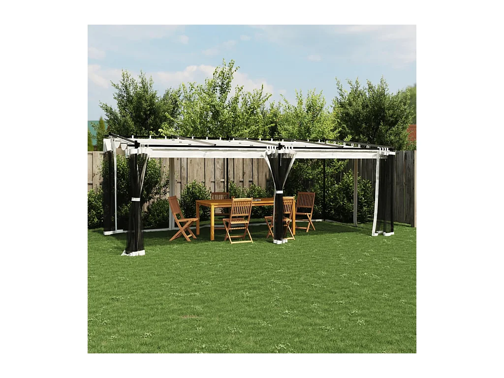 6x3 m cremefarbener Stahlgitterpavillon mit Wänden