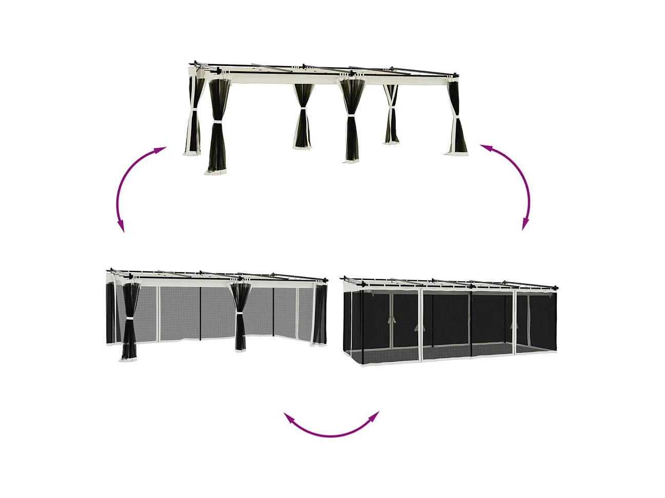6x3 m cremefarbener Stahlgitterpavillon mit Wänden