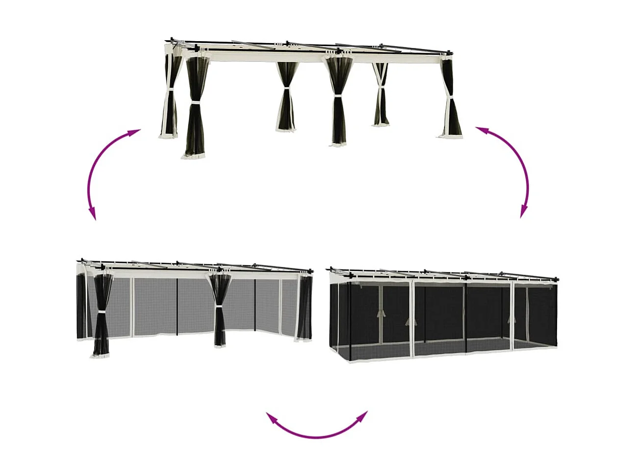 Gazebo in rete di acciaio color crema 6x3 m con pareti