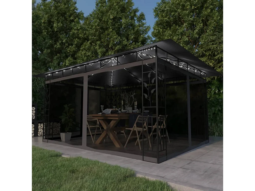 Gazebo con zanzariera e luci LED 4x3x2,73m Antracite