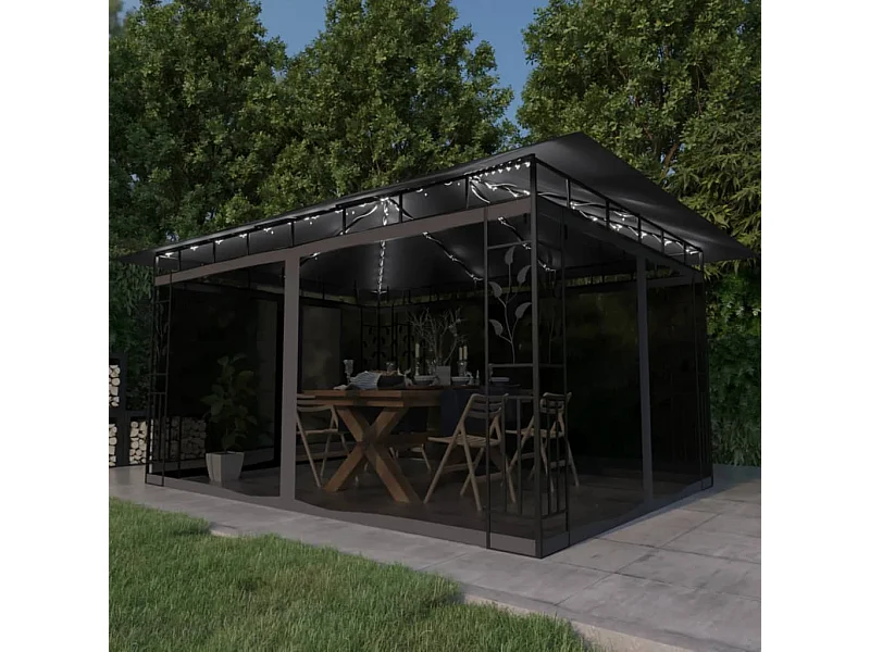 Gazebo con zanzariera e luci LED 4x3x2,73m Antracite