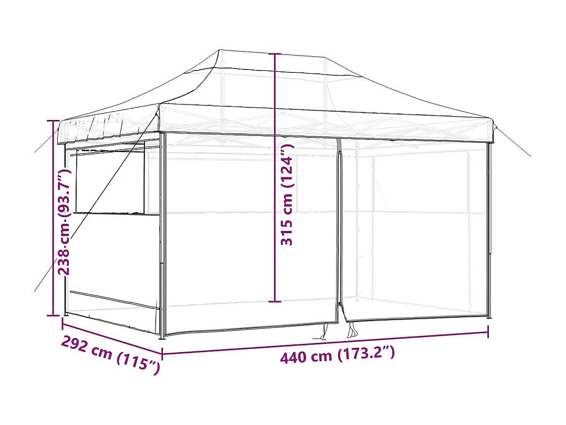 Carpa de recepción plegable emergente de 4 lados de color verde