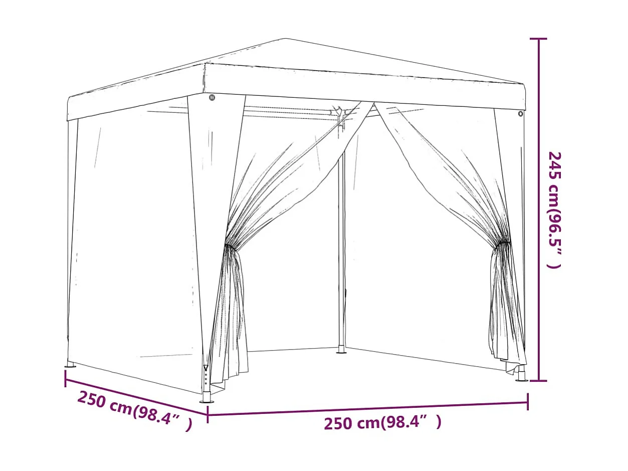 Tenda per feste con 4 pareti laterali in rete Verde 2,5x2,5 m