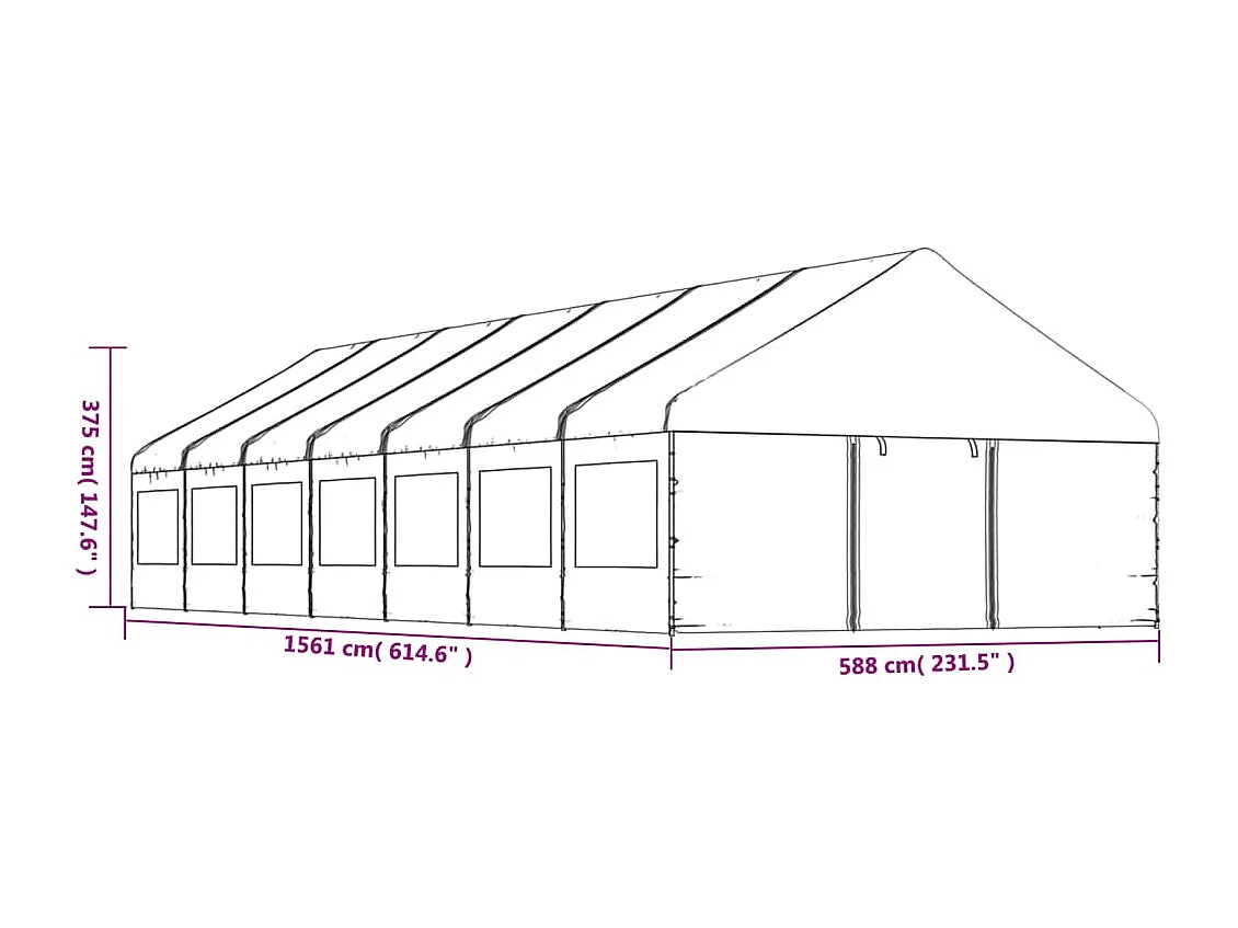 Cenador con techo blanco 15,61x5,88x3,75 m polietileno