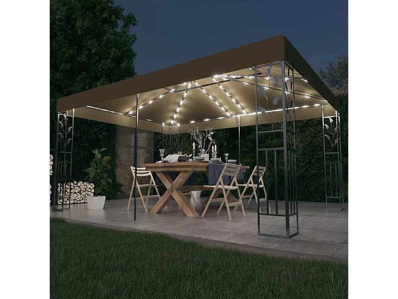 Gazebo con doble techo y luces LED 3x4 m Taupe