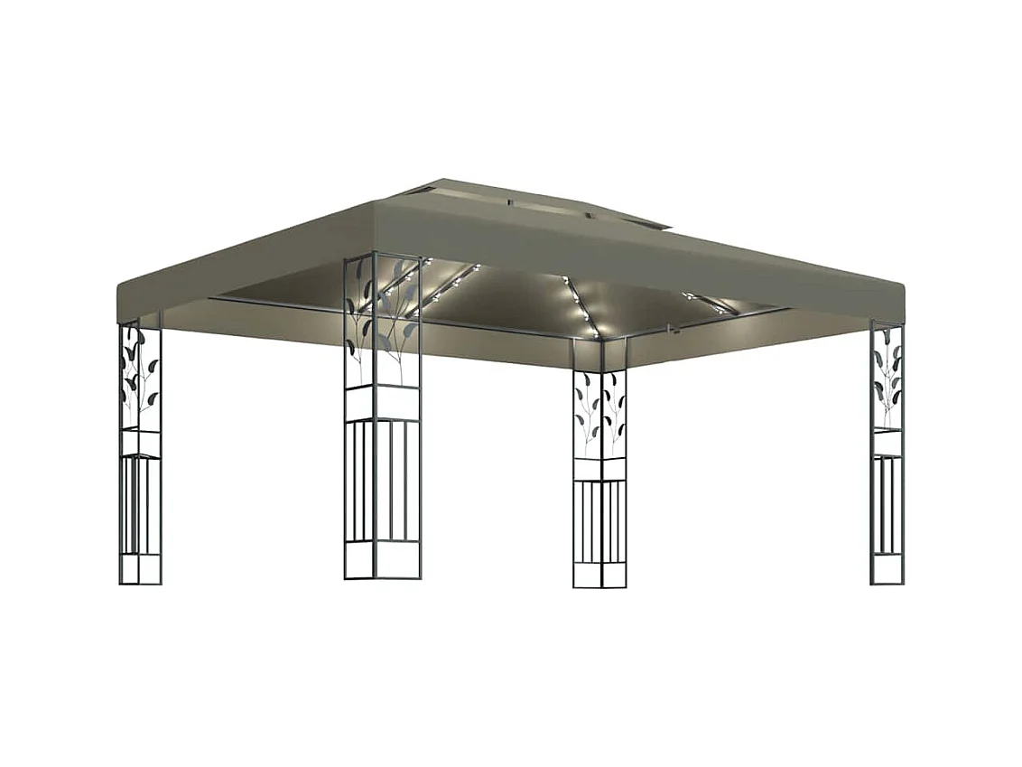 Gazebo con doppio tetto e luci LED 3x4 m Tortora