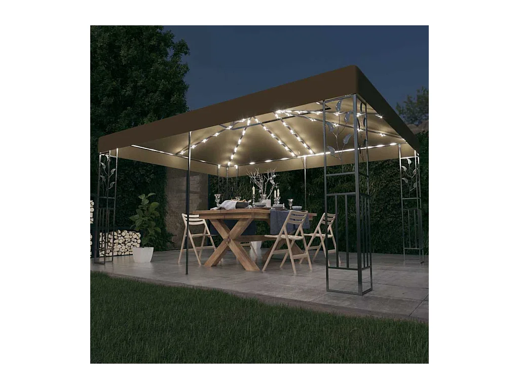 Gazebo met dubbel dak en LED-verlichting 3x4 m Taupe
