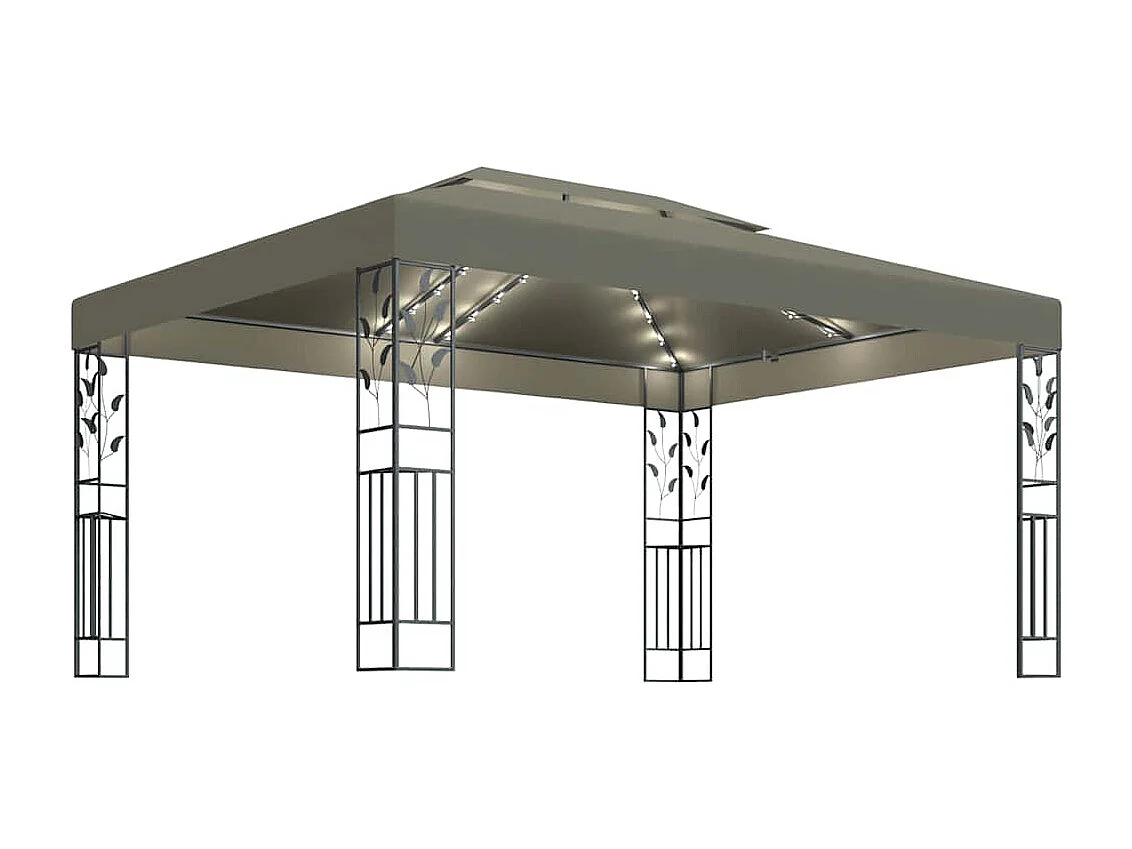 Gazebo con doble techo y luces LED 3x4 m Taupe