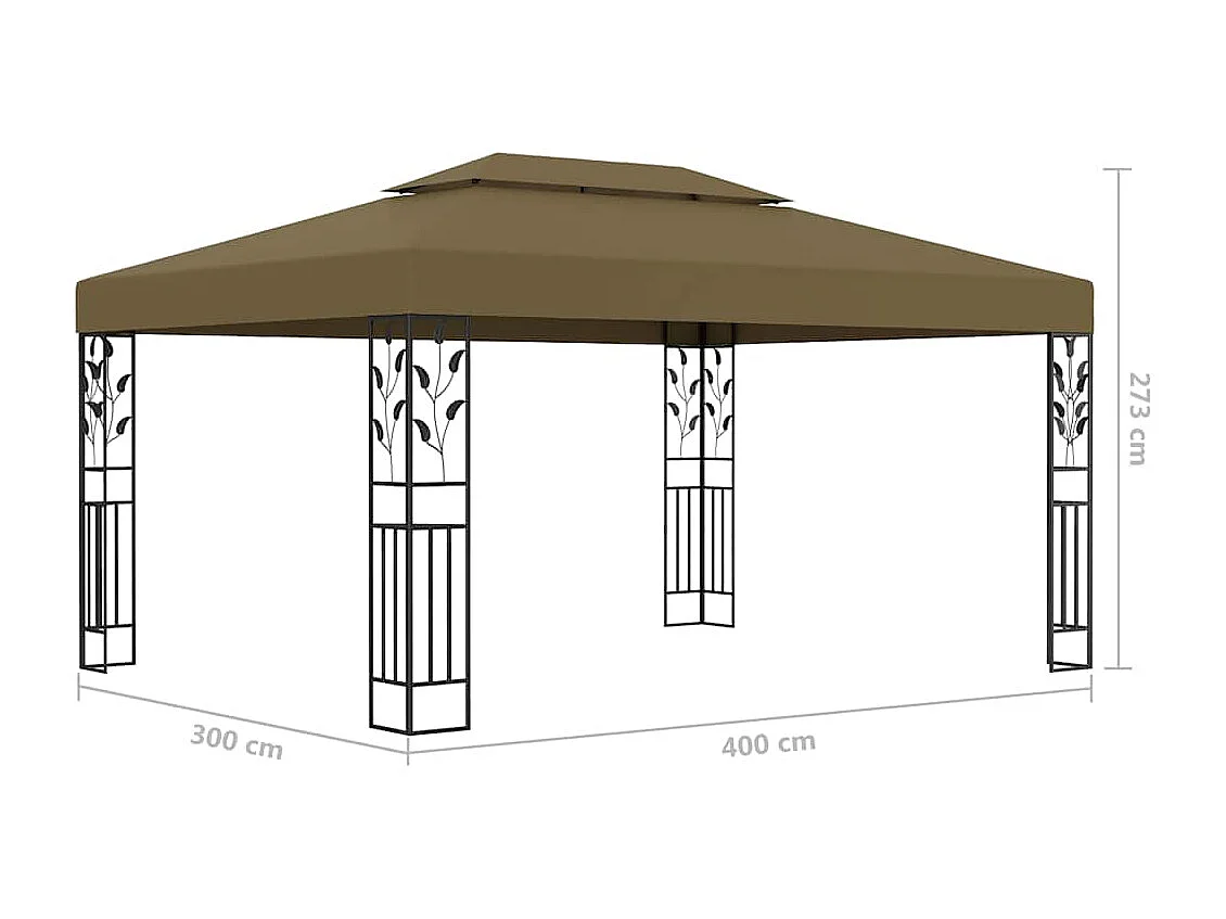 Gazebo con doble techo y luces LED 3x4 m Taupe