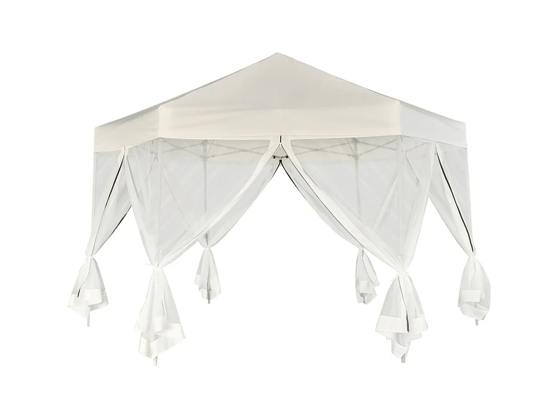 Carpa hexagonal y 6 paredes laterales 3,6x3,1 m Blanco crema