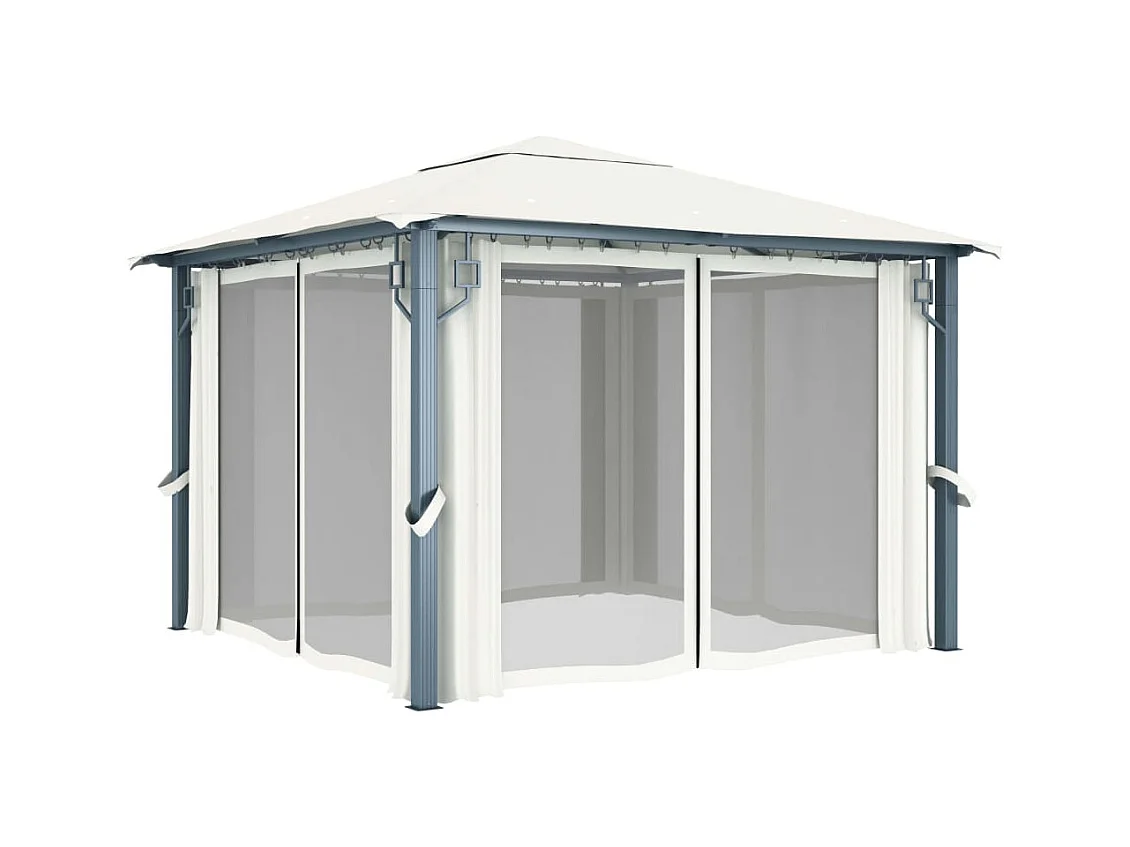 Gazebo in alluminio color crema 3x3 m con tenda e luci LED