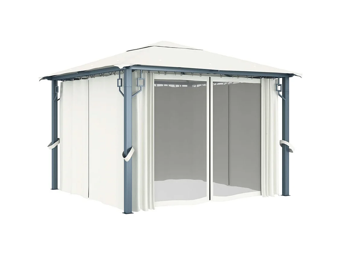 Gazebo in alluminio color crema 3x3 m con tenda e luci LED