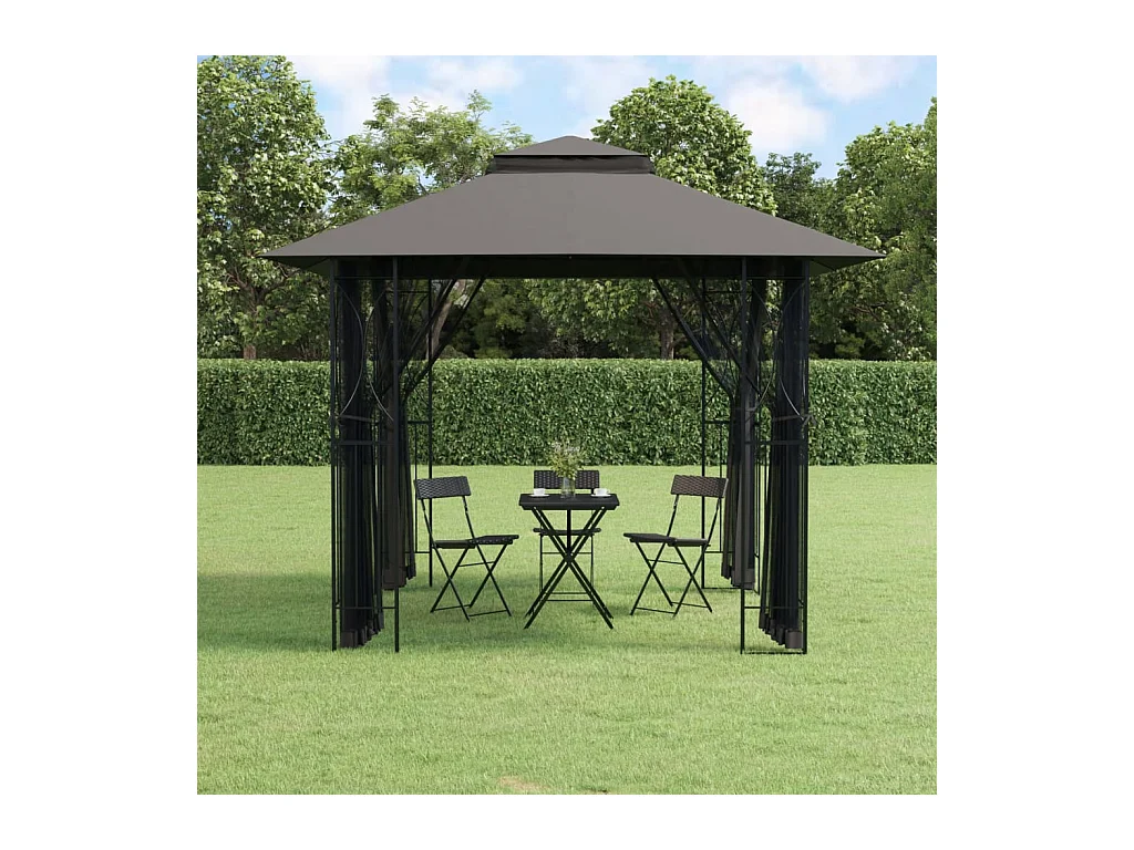 Cenador con paredes laterales antracita 300x300x270 cm acero