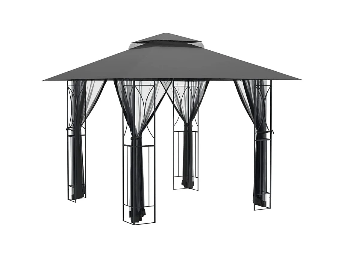 Cenador con paredes laterales antracita 300x300x270 cm acero