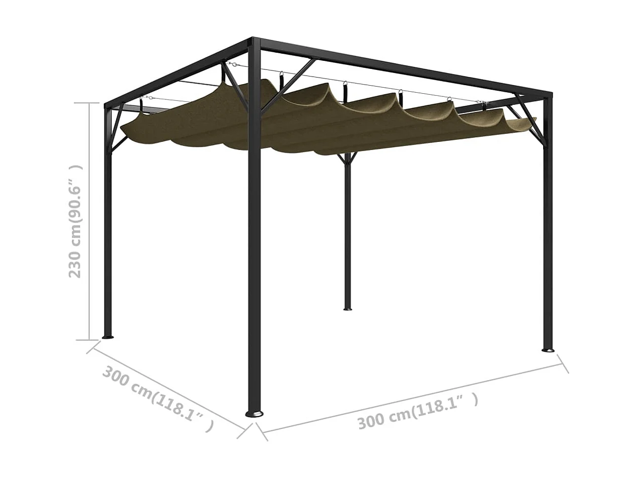 Carpa de jardín con toldo retráctil 3x3m Taupe 180 g/m²