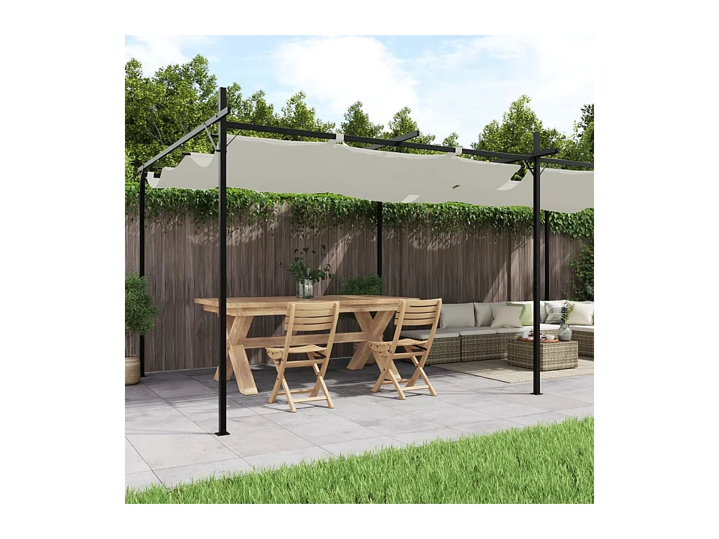 Pérgola con techo retráctil crema 589x292x230 cm