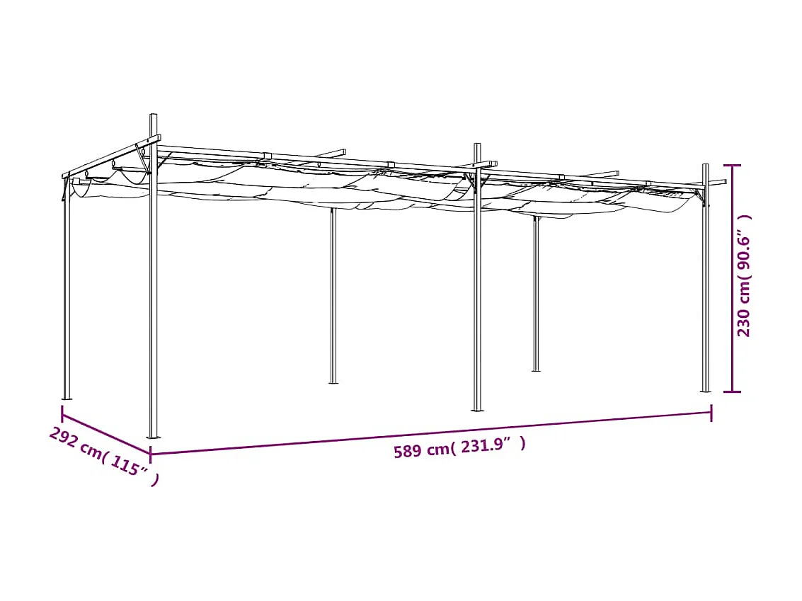 Pérgola con techo retráctil crema 589x292x230 cm