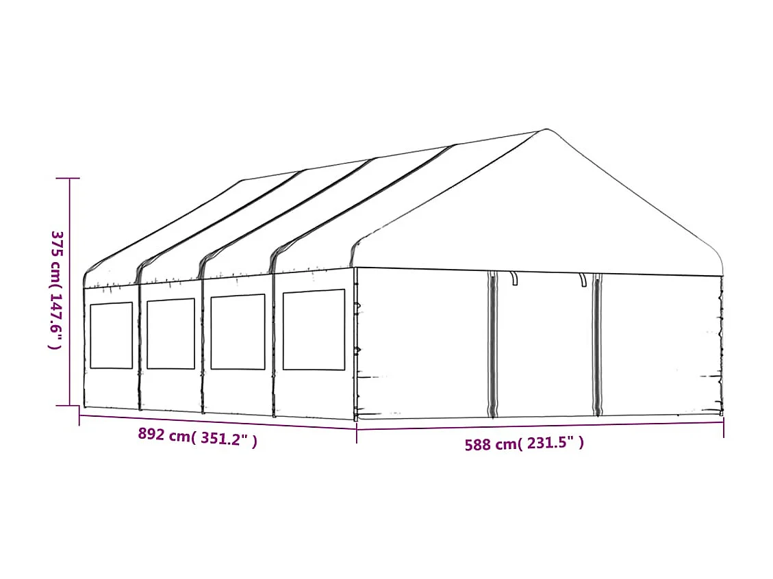 Gazebo met wit dak 8,92x5,88x3,75 m polyethyleen