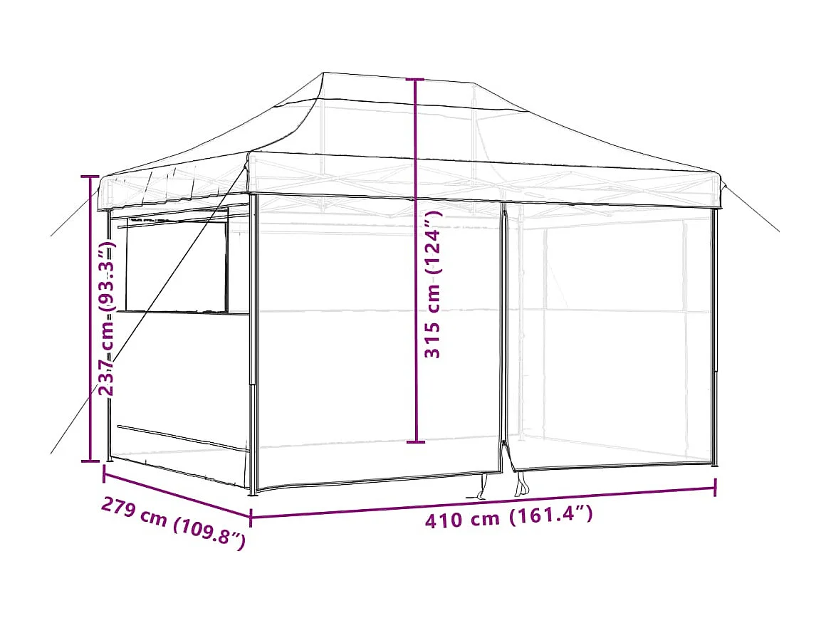 Carpa de recepción plegable emergente con 4 paredes laterales