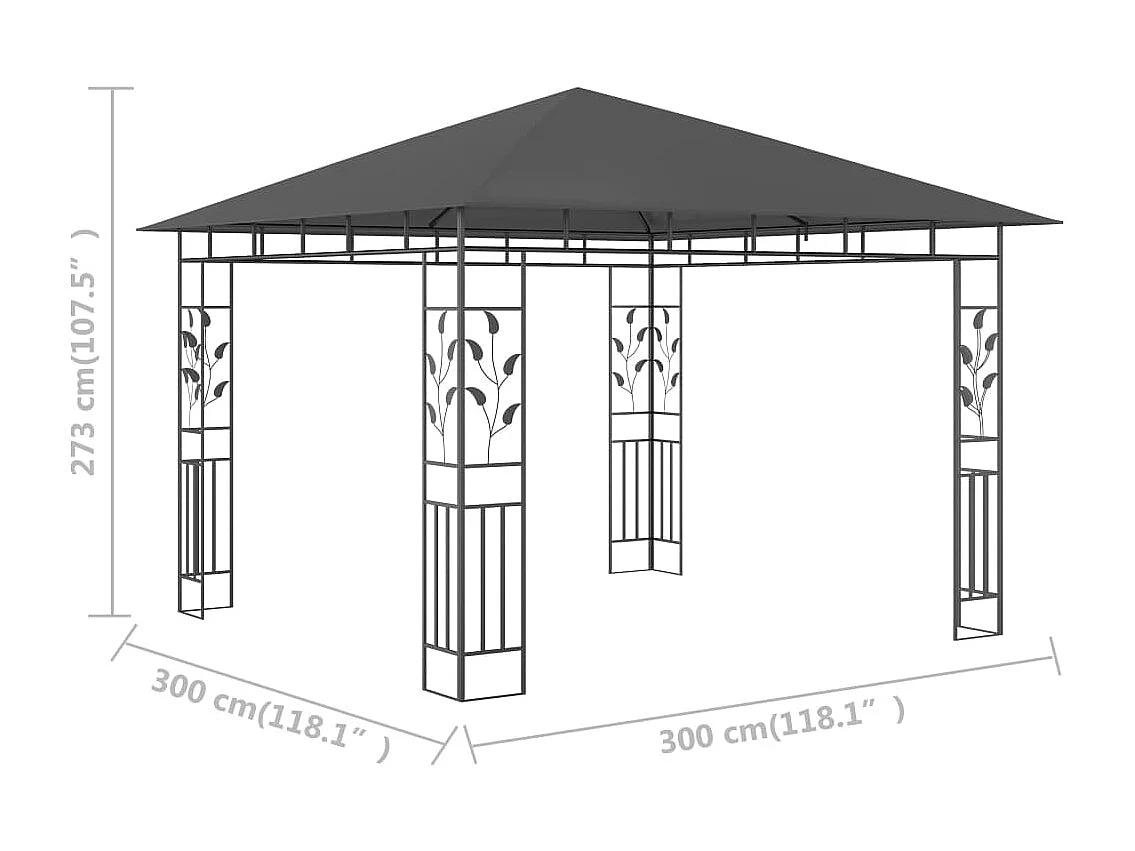 Cenador con mosquitera 3x3x2,73 m Antracita 180 g/m²