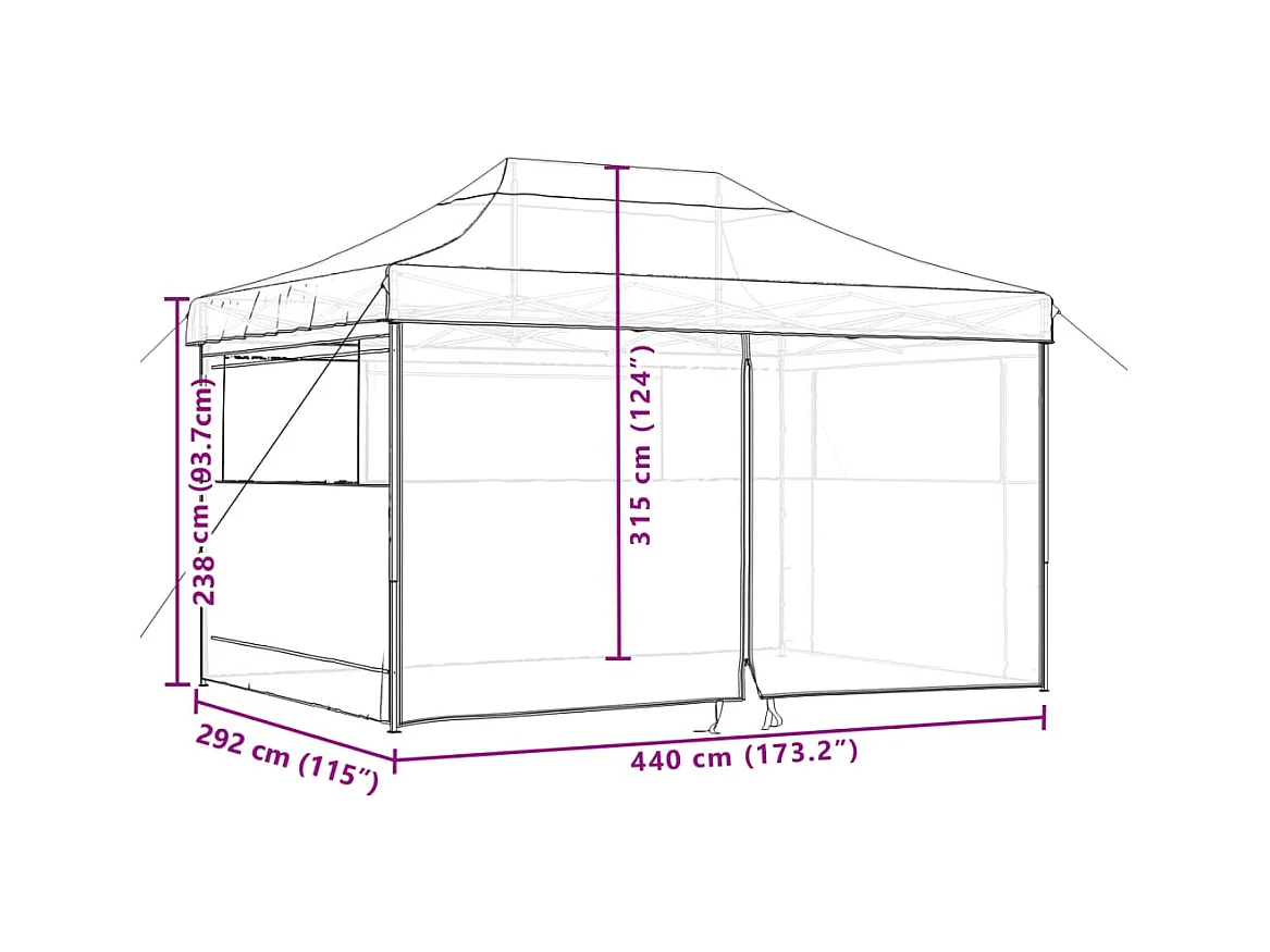 Pop-up opvouwbare ontvangsttent met 4 zijwanden