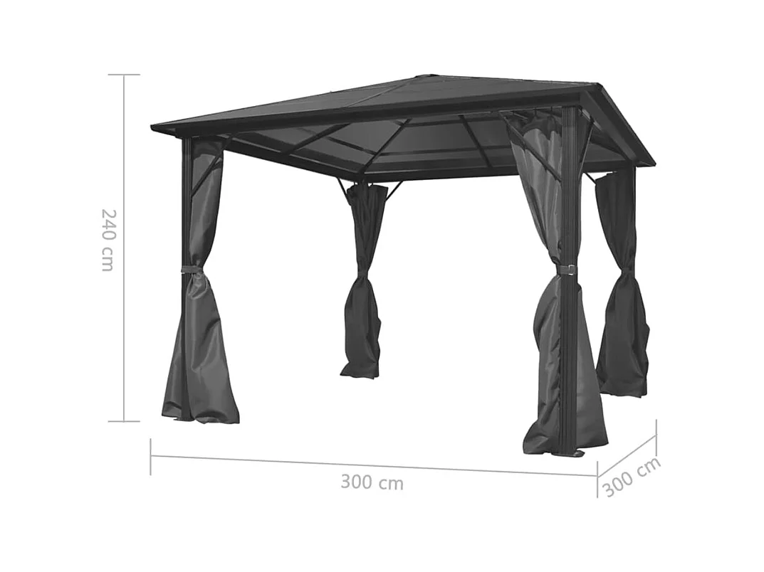 Cenador con cortina Aluminio Antracita 300 x 300 cm