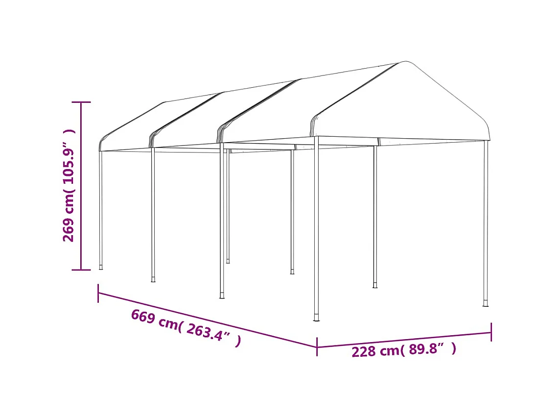 Gazebo met wit dak 6,69x2,28x2,69 m polyethyleen