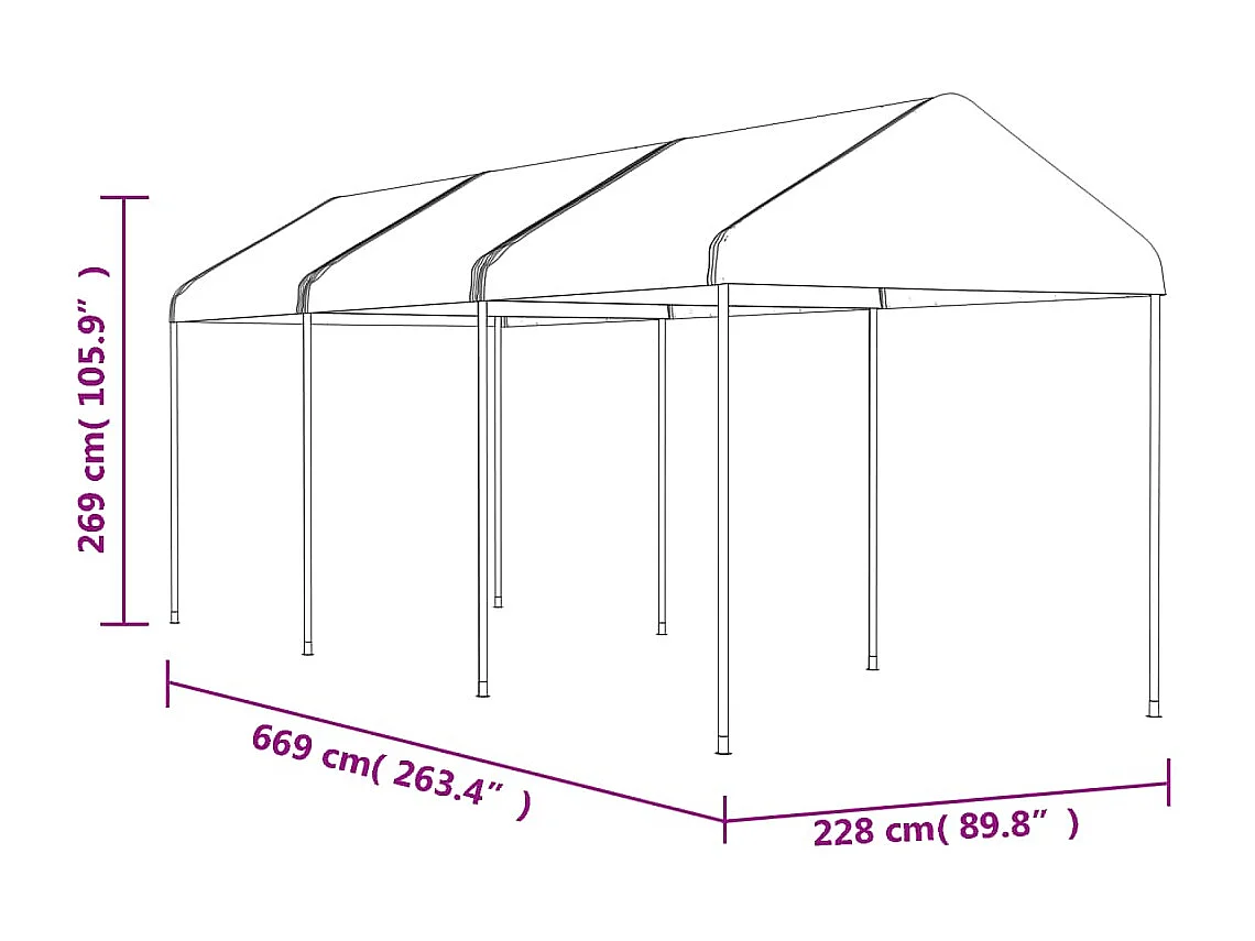Gazebo con techo blanco 6,69x2,28x2,69 m polietileno