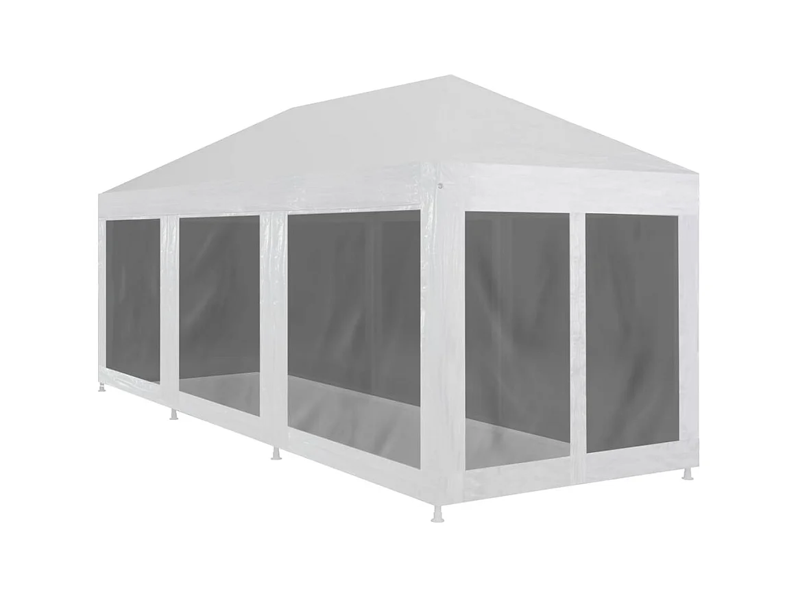 Carpa de recepción con 8 paredes de malla de 9 x 3 m