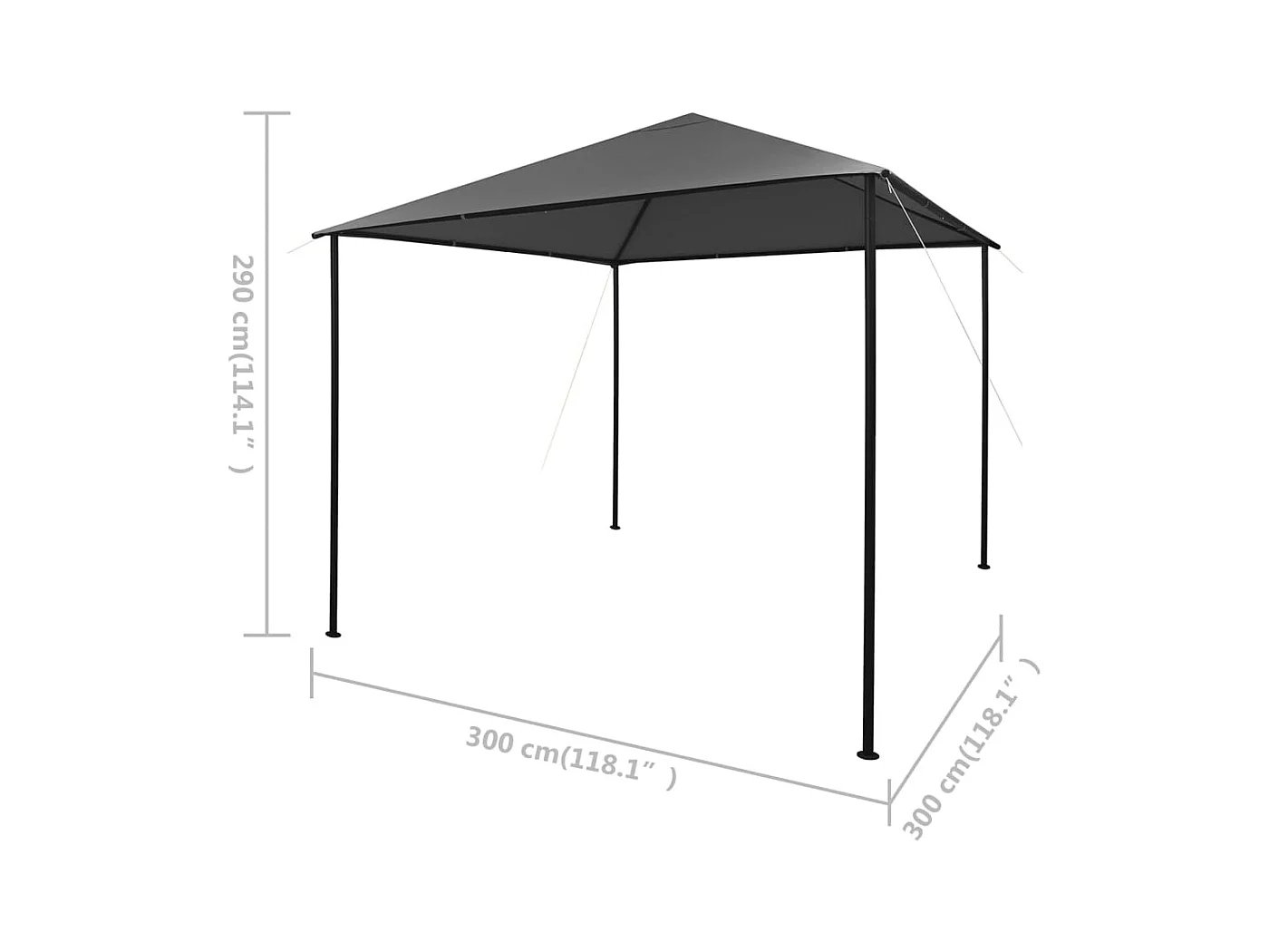 Gazebo Antracita 3x3 m Tejido y acero 180 g/m²
