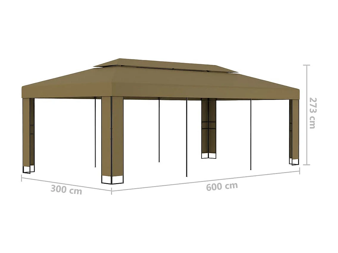 Cenador con techo doble 3x6 m Taupe 180 g/m²