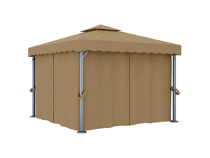 Pavillon mit Vorhang 3x3 m Taupe Aluminium