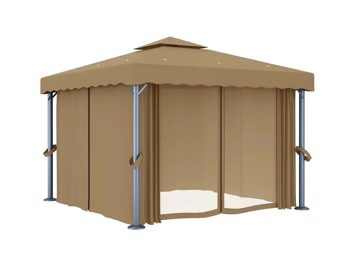 Pavillon mit Vorhang 3x3 m Taupe Aluminium