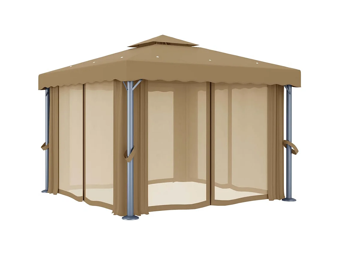 Pavillon mit Vorhang 3x3 m Taupe Aluminium