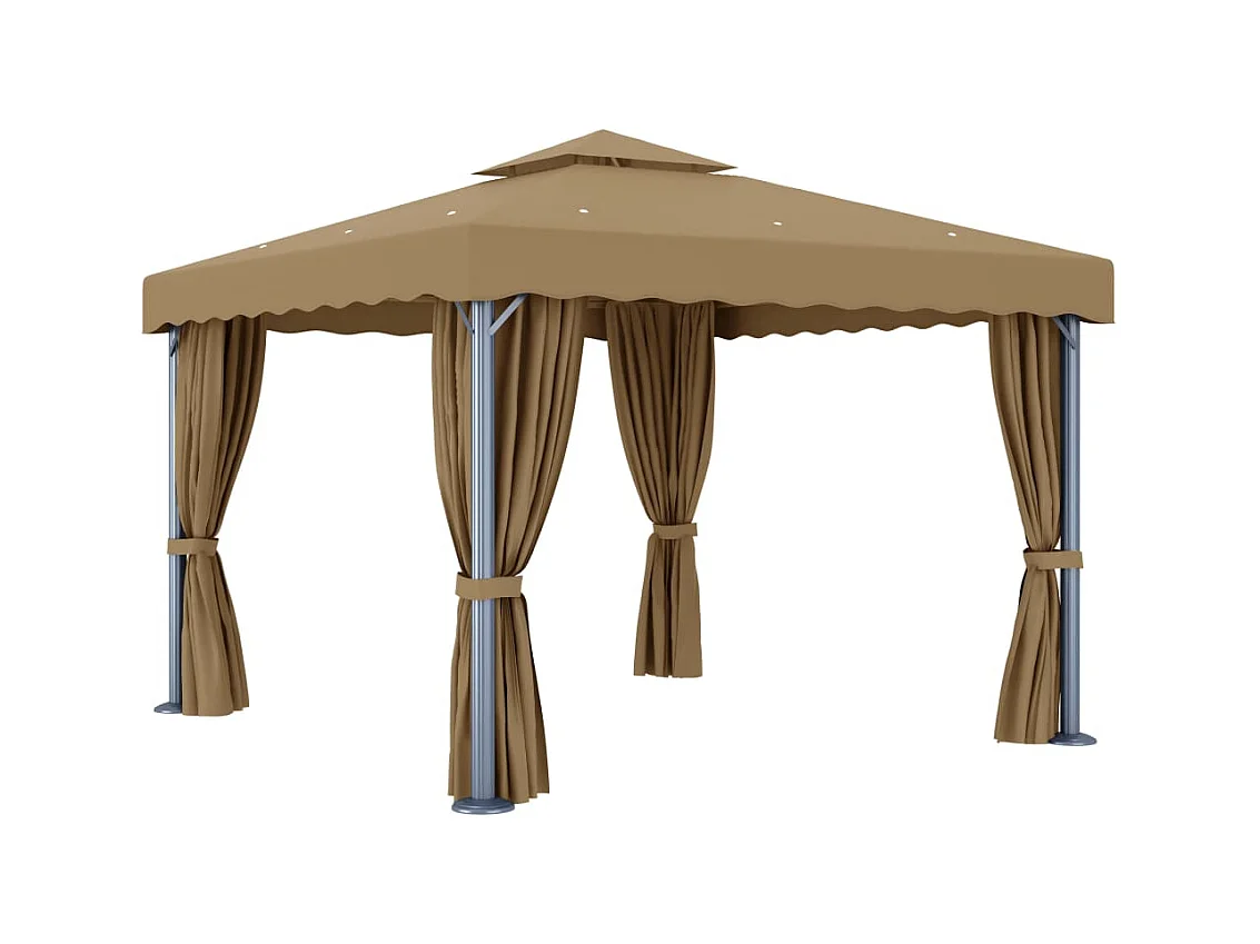Pavillon mit Vorhang 3x3 m Taupe Aluminium