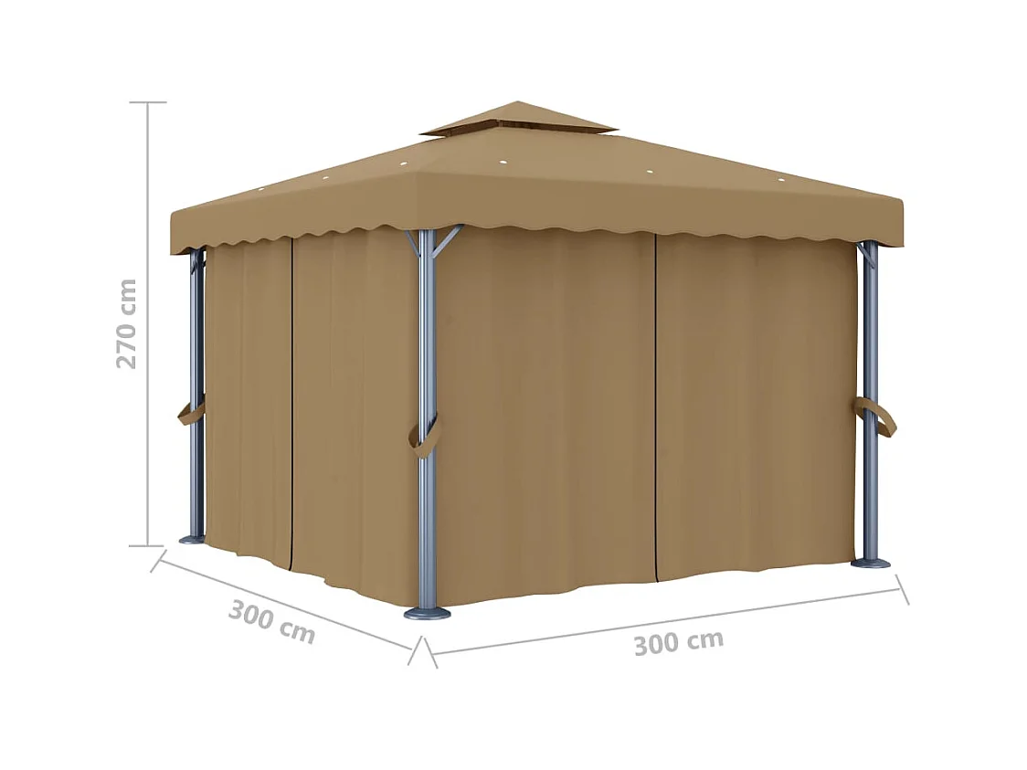 Pavillon mit Vorhang 3x3 m Taupe Aluminium