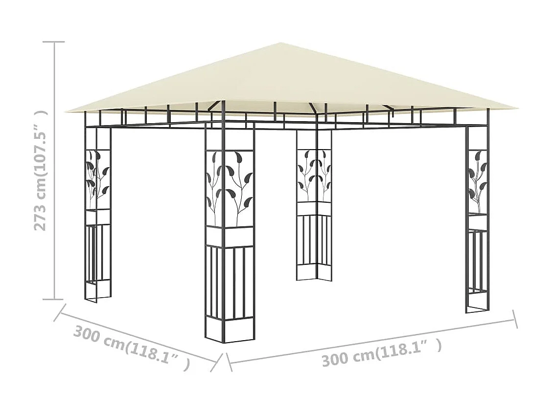 Pavillon mit Moskitonetz 3x3x2,73 m Creme 180 g/m²