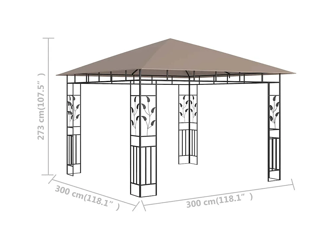 Belvédère avec moustiquaire 3x3x2,73 m Taupe 180 g/m²