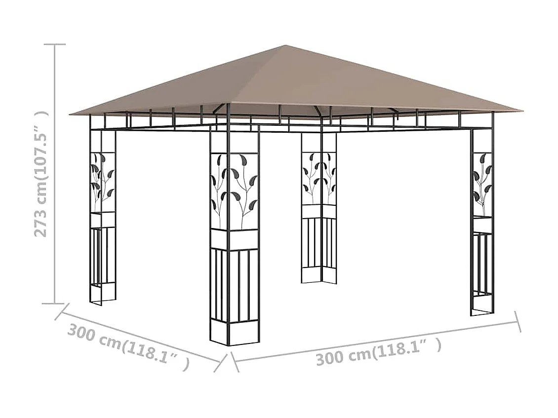 Belvédère avec moustiquaire 3x3x2,73 m Taupe 180 g/m²