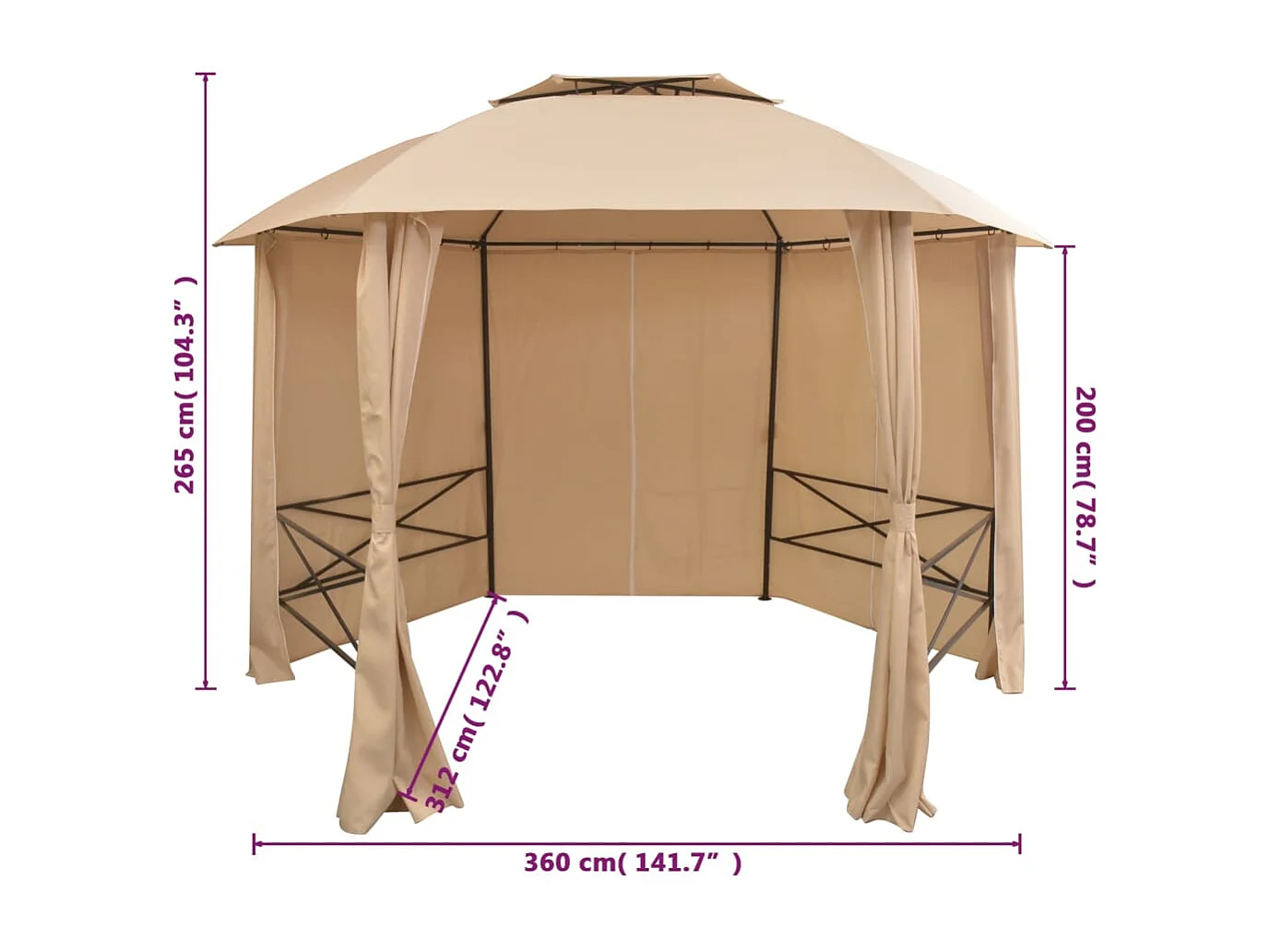 Carpa de jardín con cortinas hexagonales 360 x 265 cm