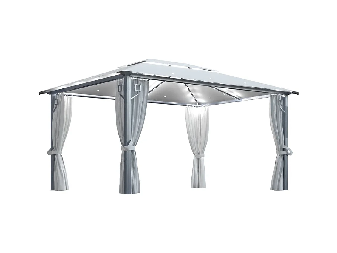 Tonnelle avec rideau et lumières LED 4x3 m Crème Aluminium